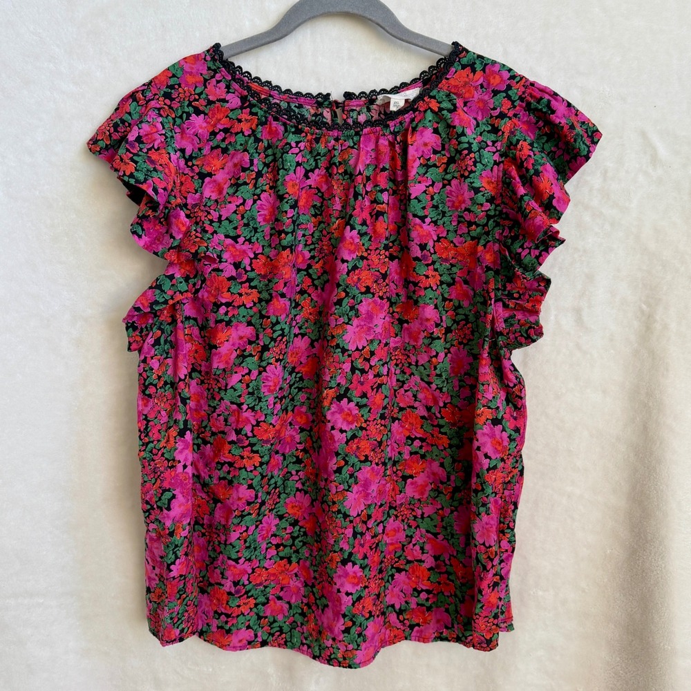Perch by Blu-Pepper Floral Ruffle Sleeve Lace Trim Top Womens Plus Size 2XL